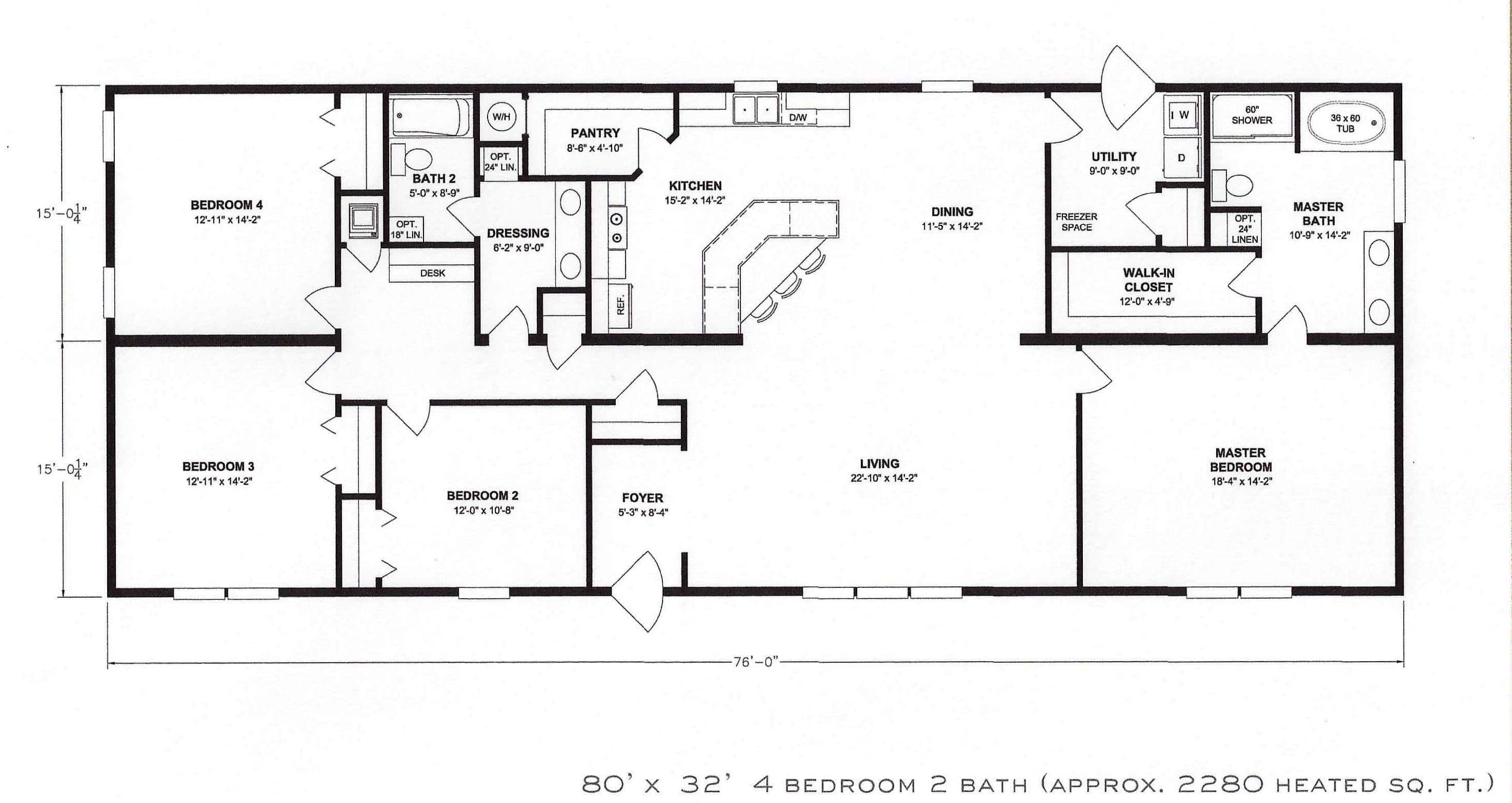 4 Bedroom Floor Plan F 1001 Hawks Homes Manufactured Modular Conway Little Rock Arkansas